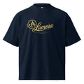 Camiseta oversize LUMORA Signature unisex azul marino logo dorado caligrafía — Define Your Soul